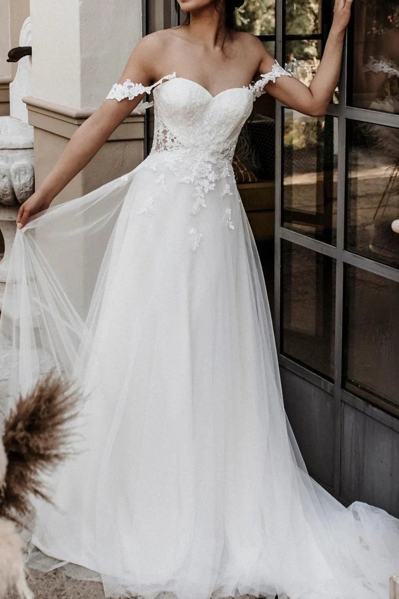 A-Line Sleeveless Empire Appliques Long Wedding Dress