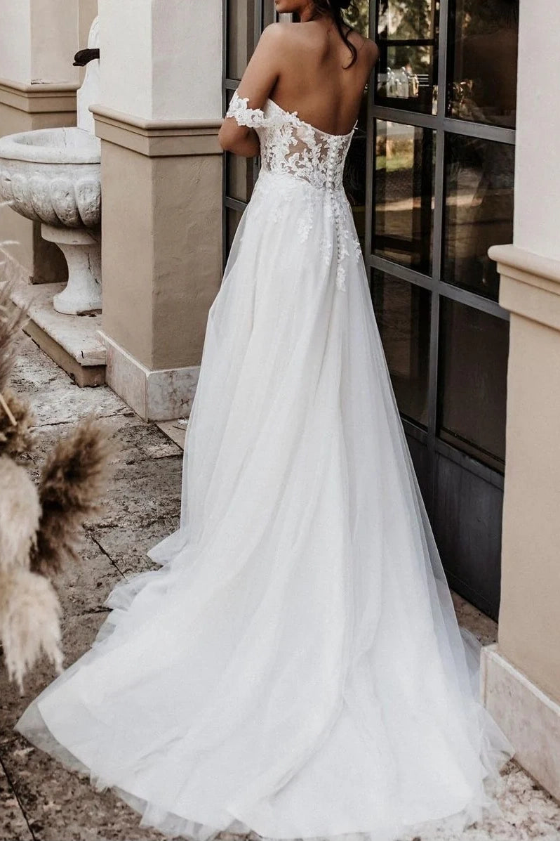 A-Line Sleeveless Empire Appliques Long Wedding Dress