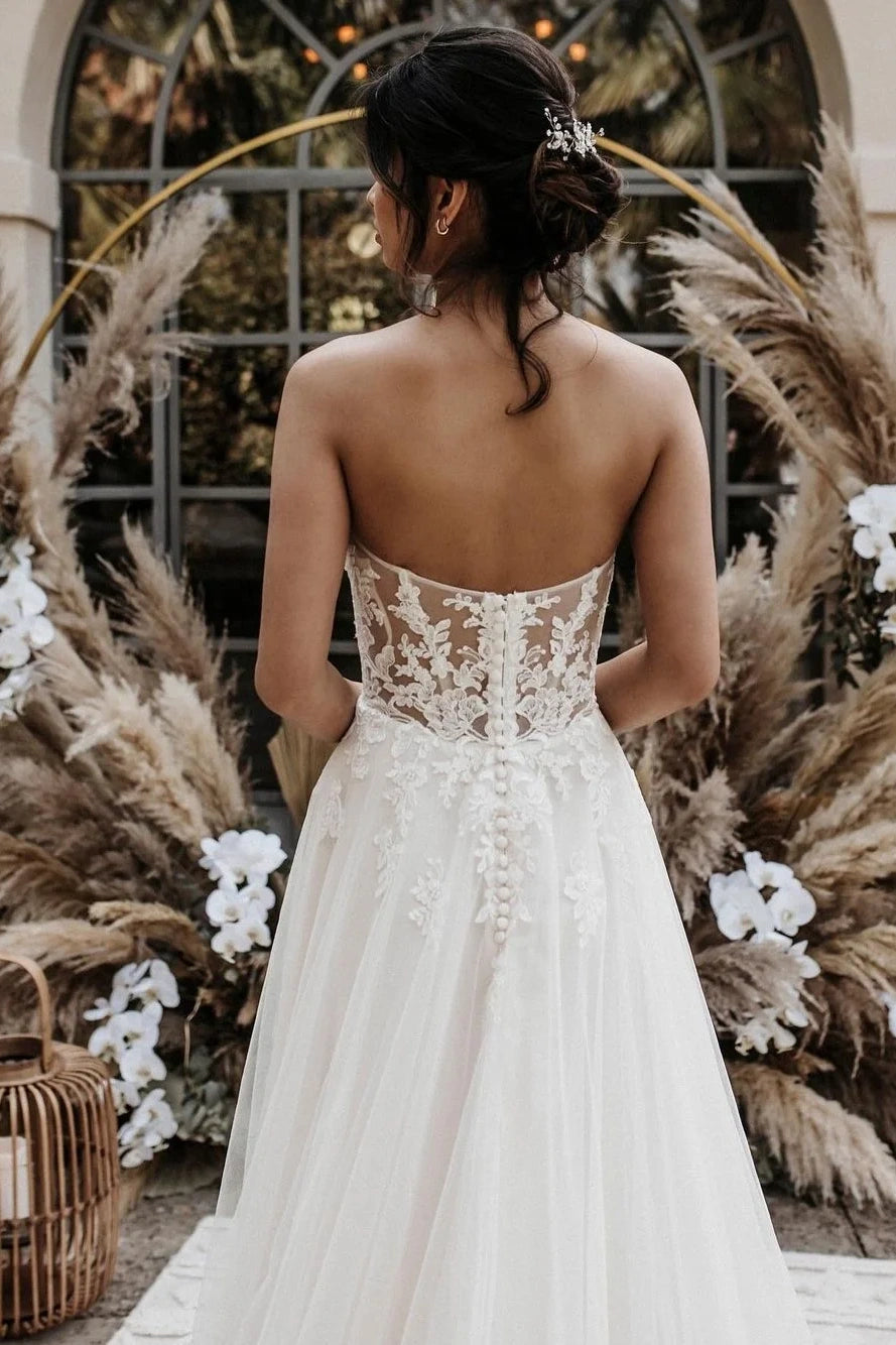 A-Line Sleeveless Empire Appliques Long Wedding Dress