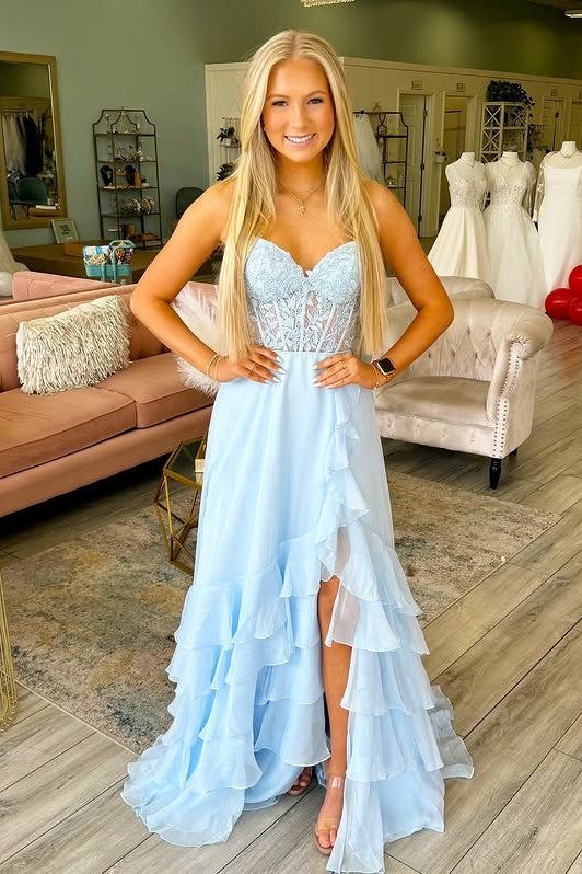 A-Line Sleeveless Empire Appliques Tiered Party Prom Dress