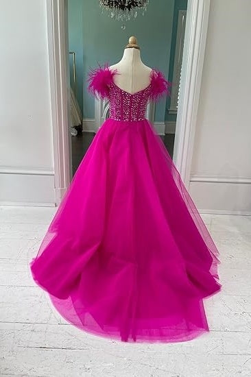 A-Line Sleeveless Empire Beaded Tulle Girl Pageant Dress Light Blue / CHILD 12