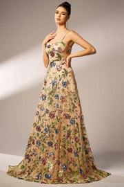 A-Line Spaghetti Straps Floral Party Evening Dress