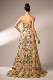 A-Line Spaghetti Straps Floral Party Evening Dress