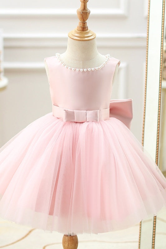 A-Line Square Empire Sleeveless Pearl Flower Girl Dress