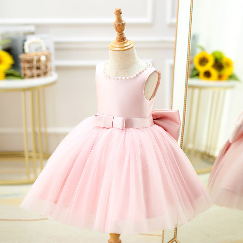 A-Line Square Empire Sleeveless Pearl Flower Girl Dress