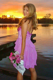 A-Line Strapless Chiffon Ruffle Short Party Homecoming Dress