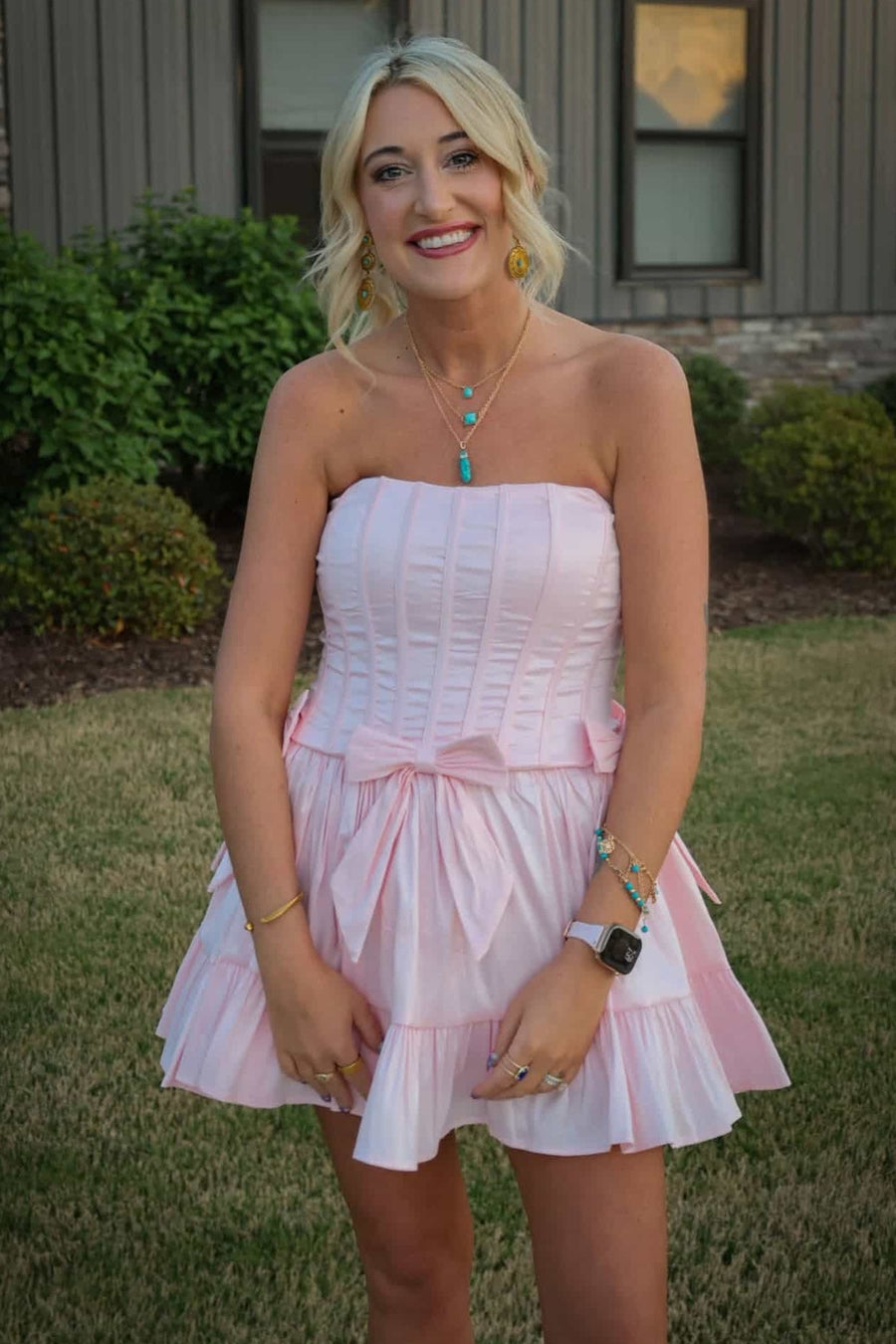 A-Line Strapless Corset Bows Empire Ruffle Homecoming Dress