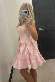 A-Line Strapless Corset Bows Empire Ruffle Homecoming Dress