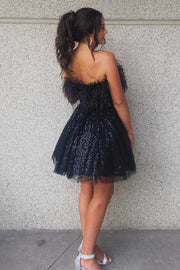 A-Line Strapless Empire Glitter Tulle Homecoming Dress