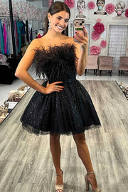 A-Line Strapless Empire Glitter Tulle Homecoming Dress