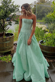 A-Line Strapless Satin Mint Green Long Party Prom Dress