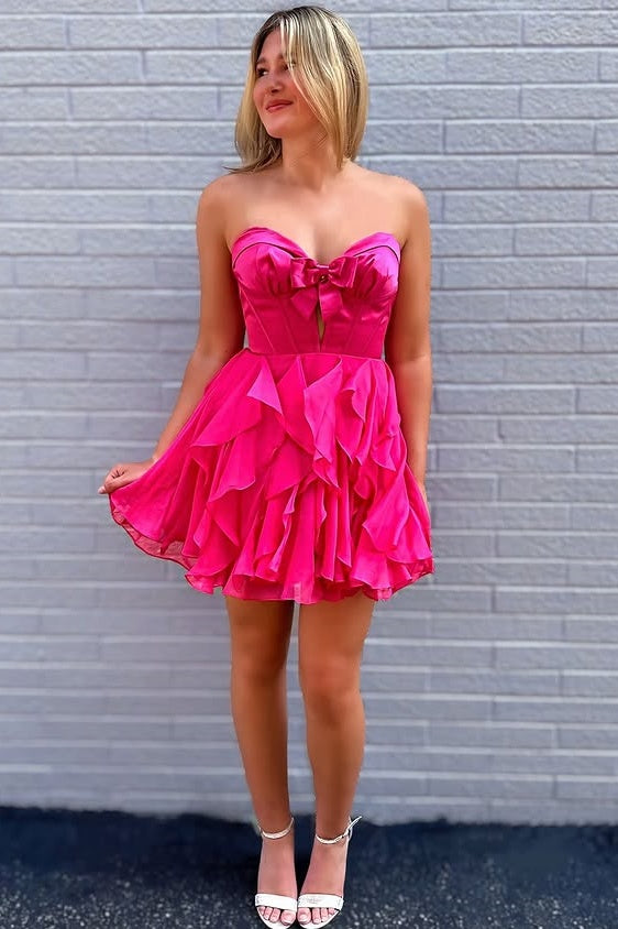 A-Line Sweetheart Sleeveless Ruffle Homecoming Dress