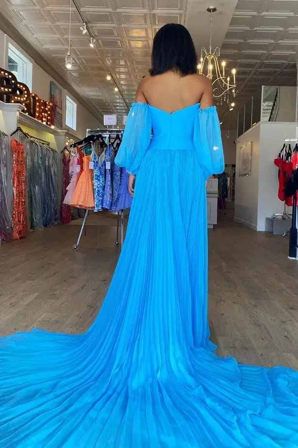 A-Line Sweetheart Sleeves Empire Prom Dress With Slit