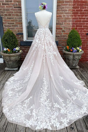 A-Line Sweetheart Spaghetti Straps Lace Appliques Lone Wedding Dress