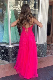 A-Line Sweetheart Strapless Appliques Tulle Prom Dress