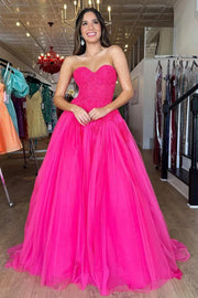 A-Line Sweetheart Strapless Empire Appliques Tulle Prom Dress