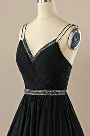 A-Line V-Neck Sleeveless Beaded Empire Homecoming Dress