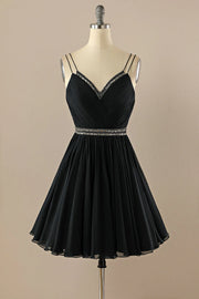 A-Line V-Neck Sleeveless Beaded Empire Homecoming Dress