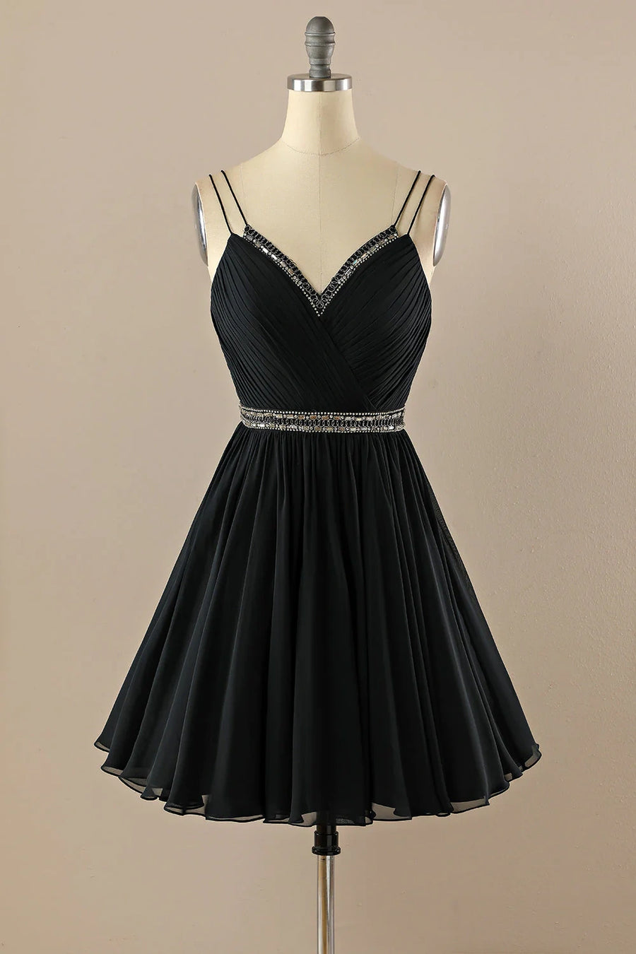 A-Line V-Neck Sleeveless Beaded Empire Homecoming Dress