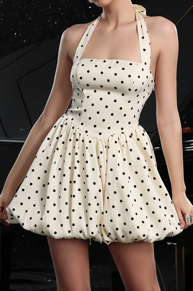 A-line Halterneck Sleeveless Polka Dot Short Party Homecoming Dress