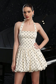 A-line Halterneck Sleeveless Polka Dot Short Party Homecoming Dress