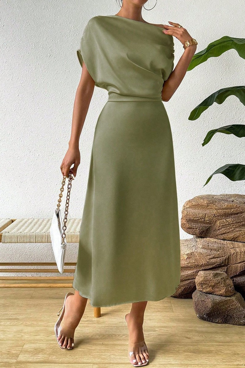 Asymmetrical Neck Empire Satin A-Line Party Evening Dress