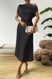 Asymmetrical Neck Empire Satin A-Line Party Evening Dress