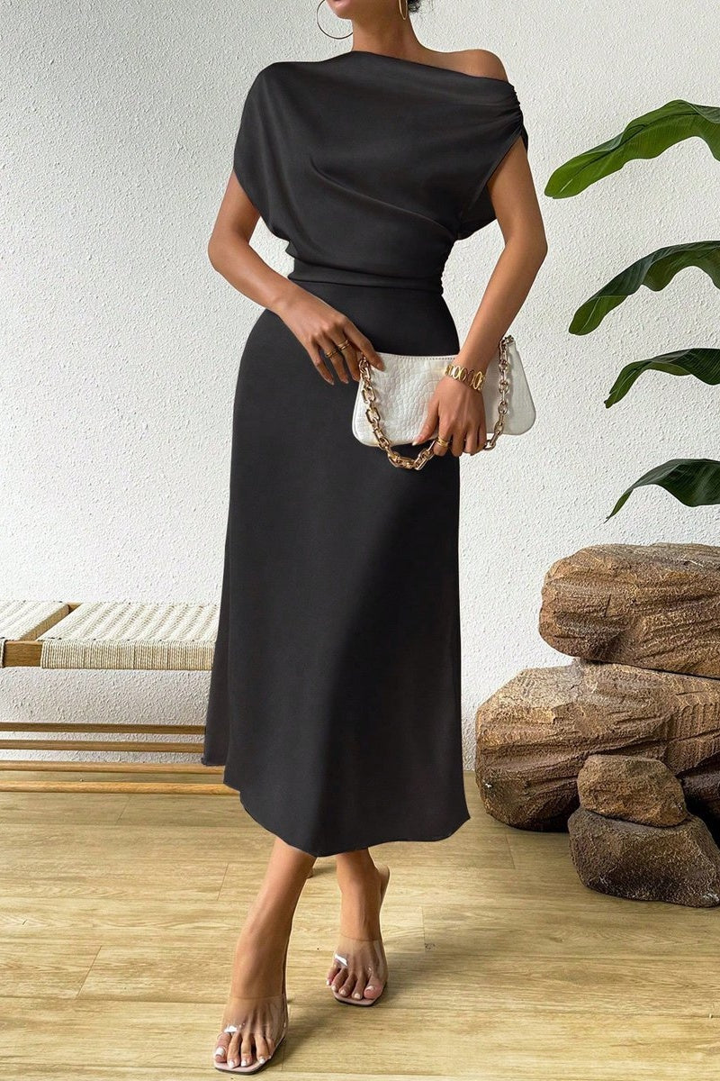 Asymmetrical Neck Empire Satin A-Line Party Evening Dress