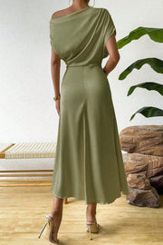 Asymmetrical Neck Empire Satin A-Line Party Evening Dress