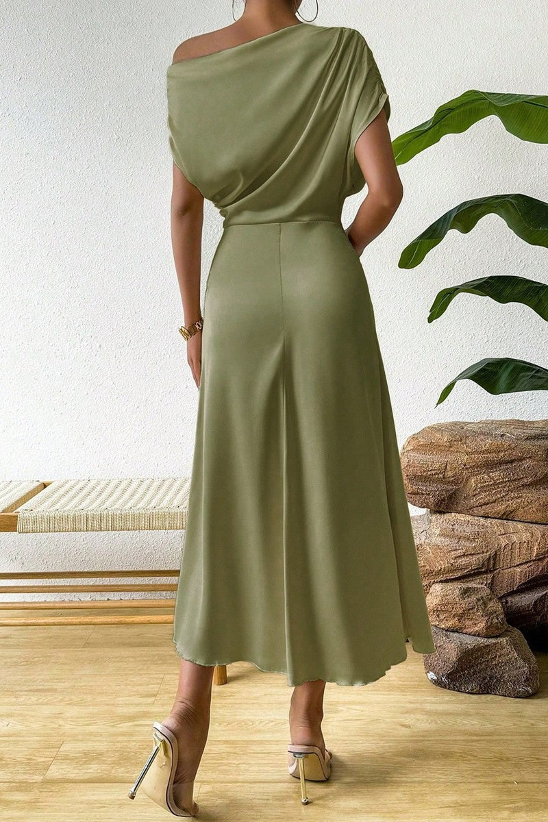 Asymmetrical Neck Empire Satin A-Line Party Evening Dress