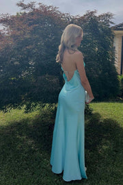 Asymmetrical Straps Open Back Satin Floor Length Party Prom Dress