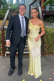 Asymmetrical Straps Satin Mermaid Party Prom Dress