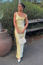 Asymmetrical Straps Satin Mermaid Party Prom Dress