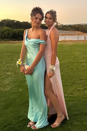 Asymmetrical Straps Satin Mermaid Party Prom Dress