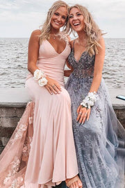 Backless V-Neck Sleeveless Mermaid Long Party Prom Dress