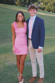 Bateau 3D Florals Straps Bodycon Satin Homecoming Dress