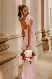 Bateau Bow Straps Fully Sequin Mermaid Party Prom Dress 