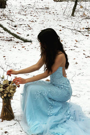 Bateau Lace Up Lace Appliques Mermaid Party Prom Dress With Train