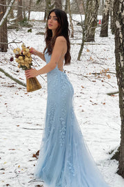 Bateau Lace Up Lace Appliques Mermaid Party Prom Dress With Train