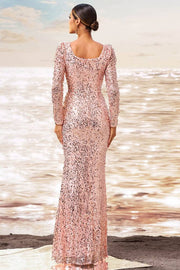 Bateau Long Sleeves Sequins Mermaid Long Party Evening Dress