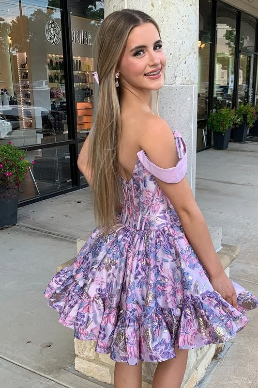 Bateau Off-Shoulder A-Line Empire Short Homecoming Dress