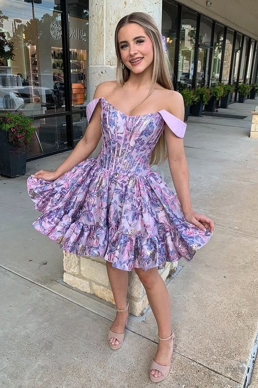 Bateau Off-Shoulder A-Line Empire Short Homecoming Dress