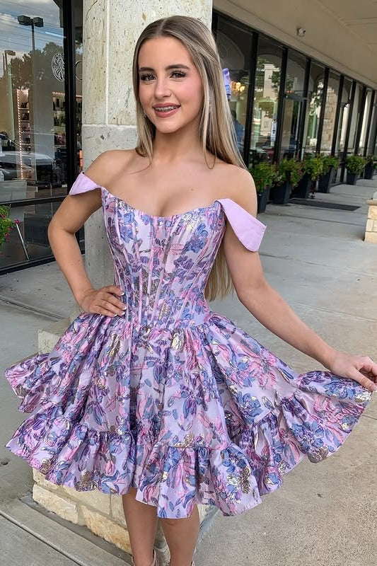 Bateau Off-Shoulder A-Line Empire Short Homecoming Dress