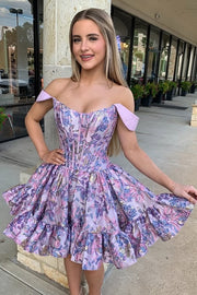 Bateau Off-Shoulder A-Line Empire Short Homecoming Dress