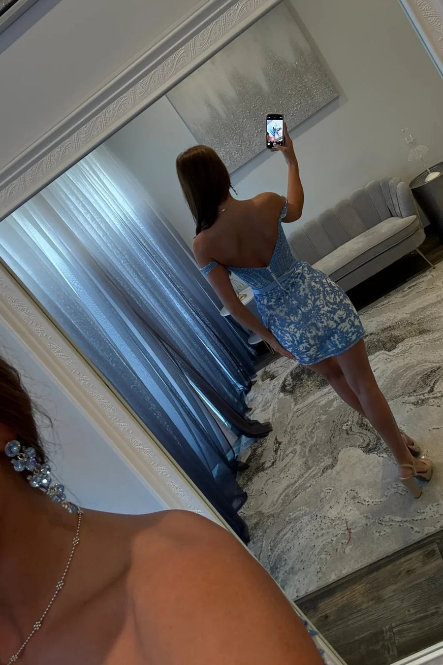 Bateau Off-Shoulder Empire Backless Bodycon Homecoming Dress