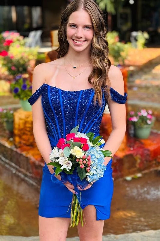 Bateau Off-Shoulder Empire Bodycon Two Tone Homecoming Dress