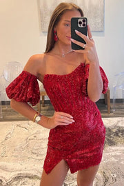 Bateau Short Sleeves Bodycon Lace Homecoming Dress