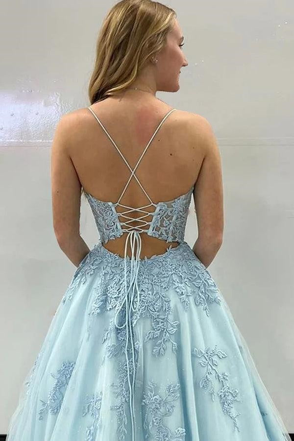 Bateau Sleeveless A-Line Empire Lace Appliques Party Prom Dress