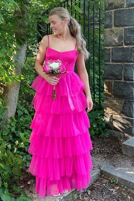 Bateau Sleeveless A-Line Tiered Party Prom Dress