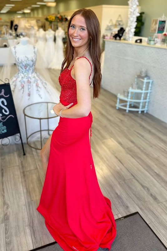 Bateau Sleeveless Beaded Empire Mermaid Long Party Prom Dress